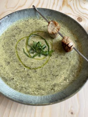 Fennel, wild garlic and spinach soup - Plantenköök, Bremen, Germany  at Plantenköök in Bremen