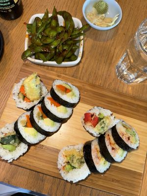 Farmers Market roll, Apple Crunch roll and edamame  at Sushi Spot McKinleyville in Mckinleyville