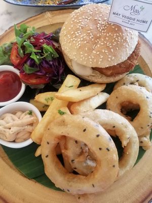 BBQ cheese burger. at May Veggie Home in Bangkok