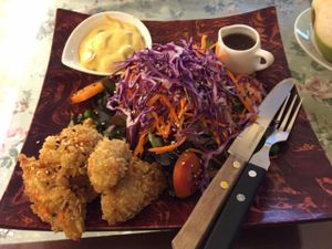 Vegetarian fried shrimp salad, 179 baht at May Veggie Home in Bangkok