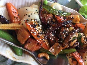 Mock Cashew Chicken -- very realistic for mock meat! at May Veggie Home in Bangkok