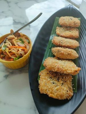 Fried vegan fish at May Veggie Home in Bangkok