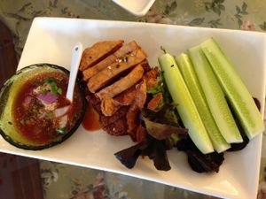 May, fried veg chicken with sweet and sour sauce. at May Veggie Home in Bangkok