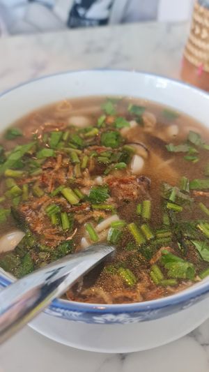 Rice noodle soup at May Veggie Home in Bangkok
