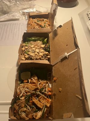 Pad Thai and fried rice with tofu   at May Veggie Home in Bangkok