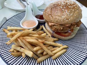 Vegan teriyaki burger, 179 baht (plus 7% sales tax)  at May Veggie Home in Bangkok