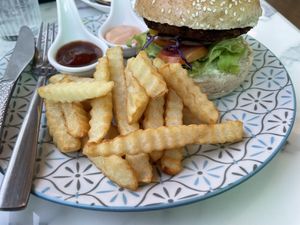 May’s Veggie Burger, 170 baht (plus 7% sales tax)  at May Veggie Home in Bangkok