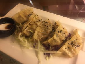pan-fried dumplings at May Veggie Home in Bangkok
