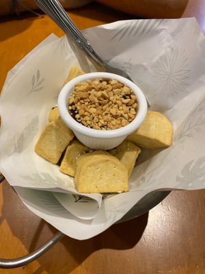 Fried tofu with peanut sauce at May Veggie Home in Bangkok