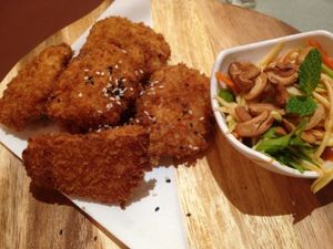 Chicken and salad at May Veggie Home in Bangkok