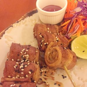 vegan bacon and mushrooms at May Veggie Home in Bangkok