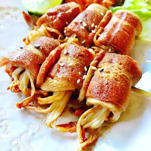 Bacon Wrapped Mushrooms  at May Veggie Home in Bangkok