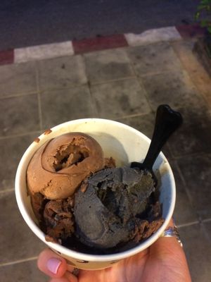 Cocoa and black sesame ice cream  at May Veggie Home in Bangkok