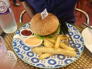 “Chicken” burger at May Veggie Home in Bangkok