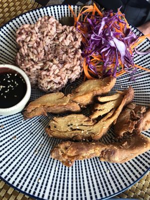 Fried vegan duck meal  at May Veggie Home in Bangkok