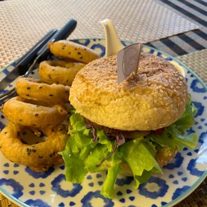 Chicken burger at May Veggie Home in Bangkok