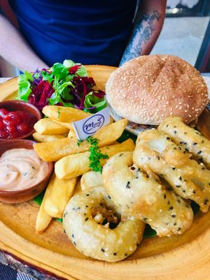 Bbq burger platter (250 baht) at May Veggie Home in Bangkok
