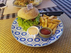 Vegan chicken burger  at May Veggie Home in Bangkok