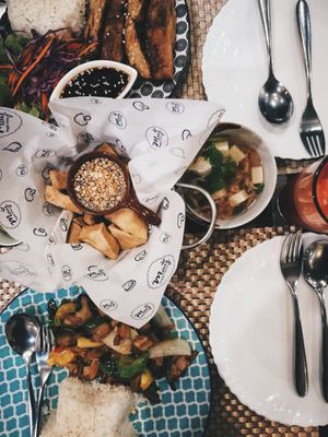 Fake meat is the better meat! at May Veggie Home in Bangkok