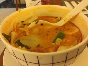 Tom yum with coconut meat at May Veggie Home in Bangkok