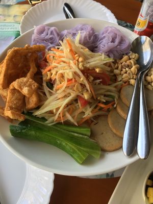Papaya salad (on the chef's recommendation list) Delicious! at May Veggie Home in Bangkok