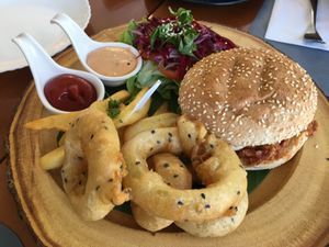 BBQ burger with cashew cheese. Sooo good! at May Veggie Home in Bangkok