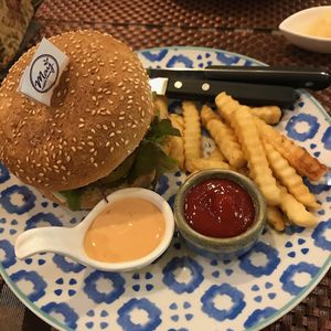 Chicken burger 💚 at May Veggie Home in Bangkok