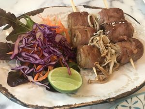 Shimeji in vegan bacon at May Veggie Home in Bangkok