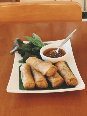 fried spring rolls at May Veggie Home in Bangkok