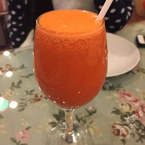 Fresh carrot juice, 89 baht at May Veggie Home in Bangkok