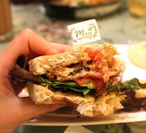  'Mock Chicken Burger'  at May Veggie Home in Bangkok