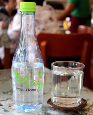 They even have their own bottled water at May Veggie Home. at May Veggie Home in Bangkok