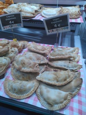 Vegan empanada at Mercado de La Boqueria in Barcelona