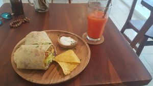 Burrito + Papaya Lime juice at Chickpea Bali  in Ungasan