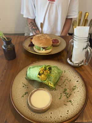 Burger and tofu scrambled wrap   at Chickpea Bali  in Ungasan