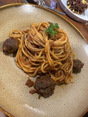 ,,meatball“ pasta  at Chickpea Bali  in Ungasan