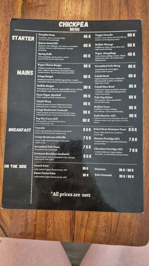 Menue June 2024 - New prices at Chickpea Bali  in Ungasan