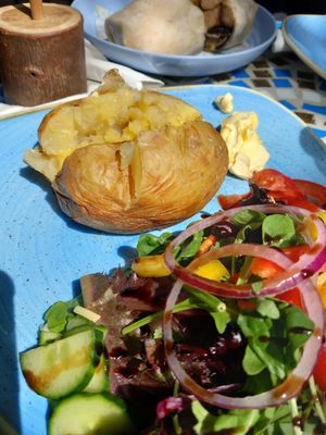 Jacket with dairy free butter at Flissys Coffee Shop in Thurstaston