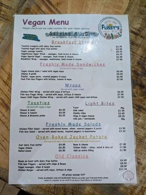 Vegan menu at Flissys Coffee Shop in Thurstaston