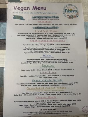 Vegan Menu   at Flissys Coffee Shop in Thurstaston