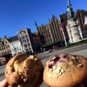yummy vegan muffins at Le Pain Quotidien - Philip Stockstraat in Bruges