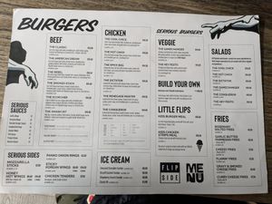 Menu (06/25), noting all beef burgers can be offered in a vegetarian option. The Gamechanger (default vegan option) is 13€ at Flipside in Sligo