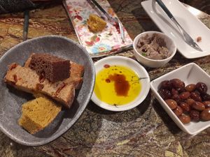 Starter : different types of bread and mushroom spread - fantastic! at Jardineiro - Vegan Kitchen in Porto