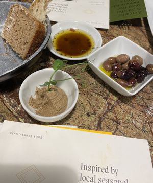 Mushroom pate, olives, breads   at Jardineiro - Vegan Kitchen in Porto