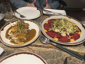 Beer carpaccio and mushroom appetizers   at Jardineiro - Vegan Kitchen in Porto