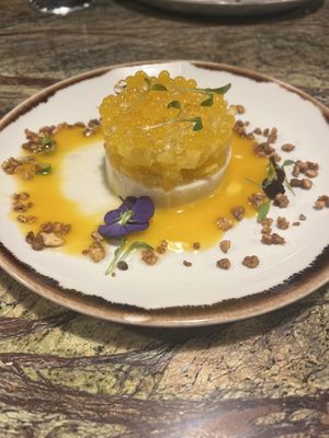 Fruit tartar panna cotta- incredible dessert  at Jardineiro - Vegan Kitchen in Porto