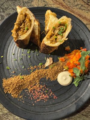 Spicy meat tortilla, pico de gallo and sour cream  at Jardineiro - Vegan Kitchen in Porto