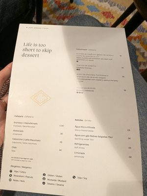 Dessert menu at Jardineiro - Vegan Kitchen in Porto