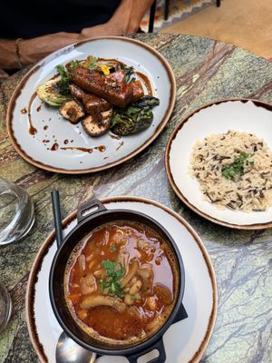 Top tofu, bottom stew/soup   at Jardineiro - Vegan Kitchen in Porto