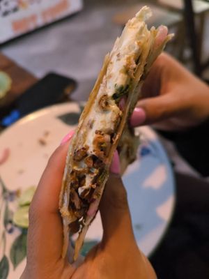Cheesy gringa! at Vegangos in Mexico City